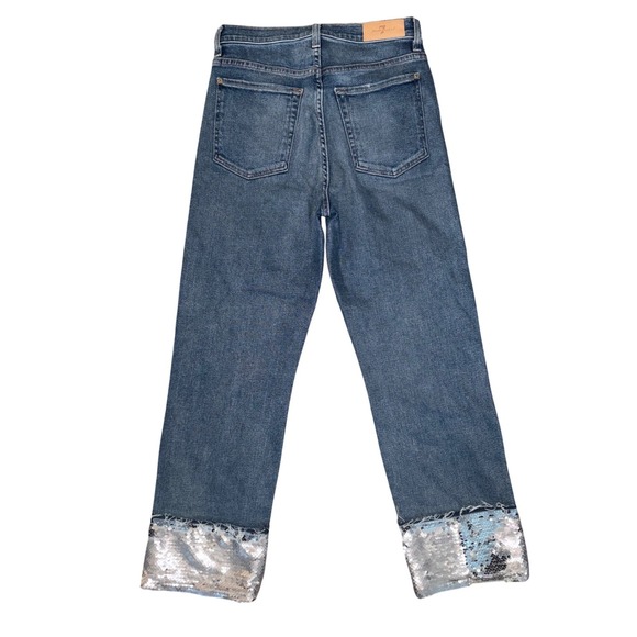 7 For All Mankind Luxe Vintage Sequin Cuff Boyfriend Jeans Blue - Picture 4 of 6